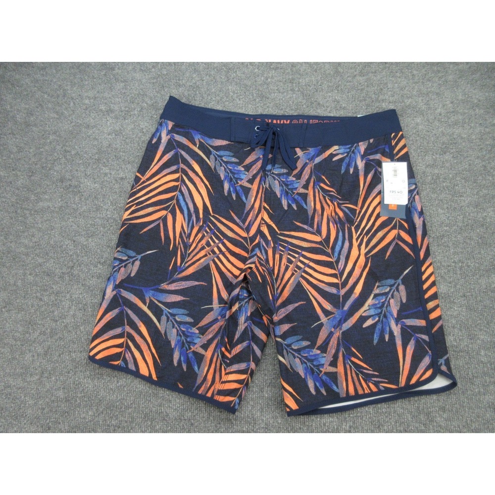 Old Navy Mens Board Shorts NWT Regular Navy Blue Tropical Palm Leaf Print 36